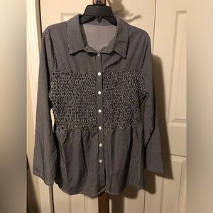 Chic Black and White Striped Button Down Shirt